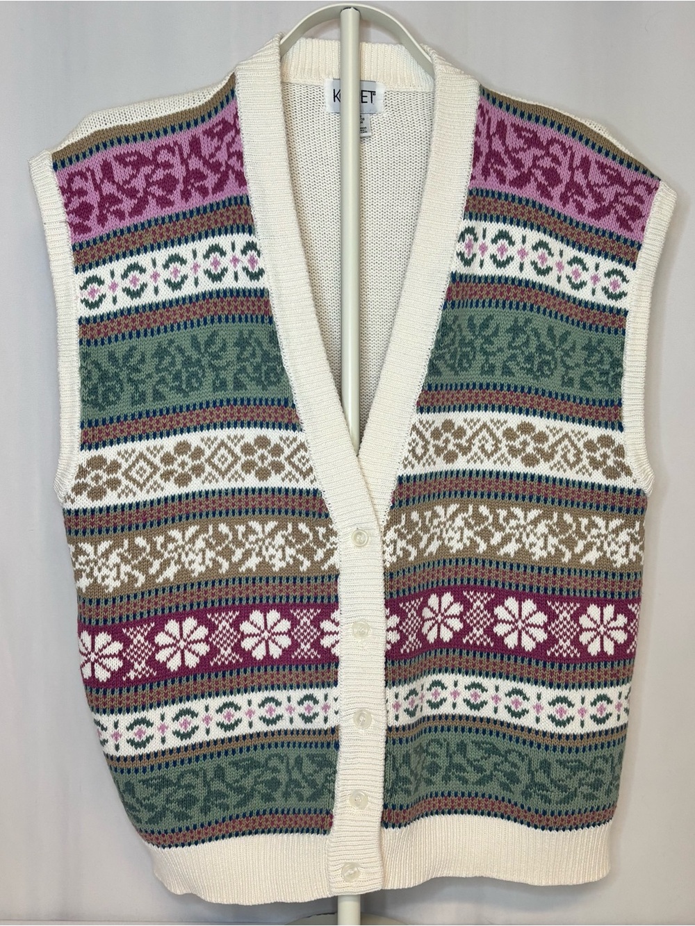 VTG Koret Pastel Fair Isle Snowflake Knit Sweater Vest Plus 1X Cottagecore Retro